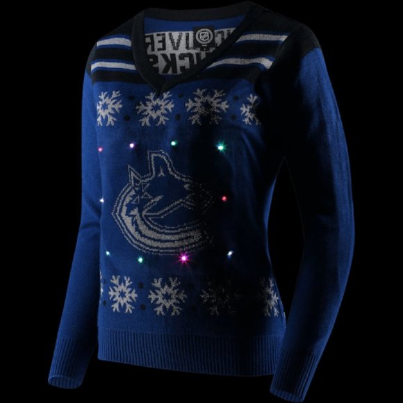 Vancouver Canucks Women's Light Up V-Neck Sweater - Blue - Picture 1 of 2